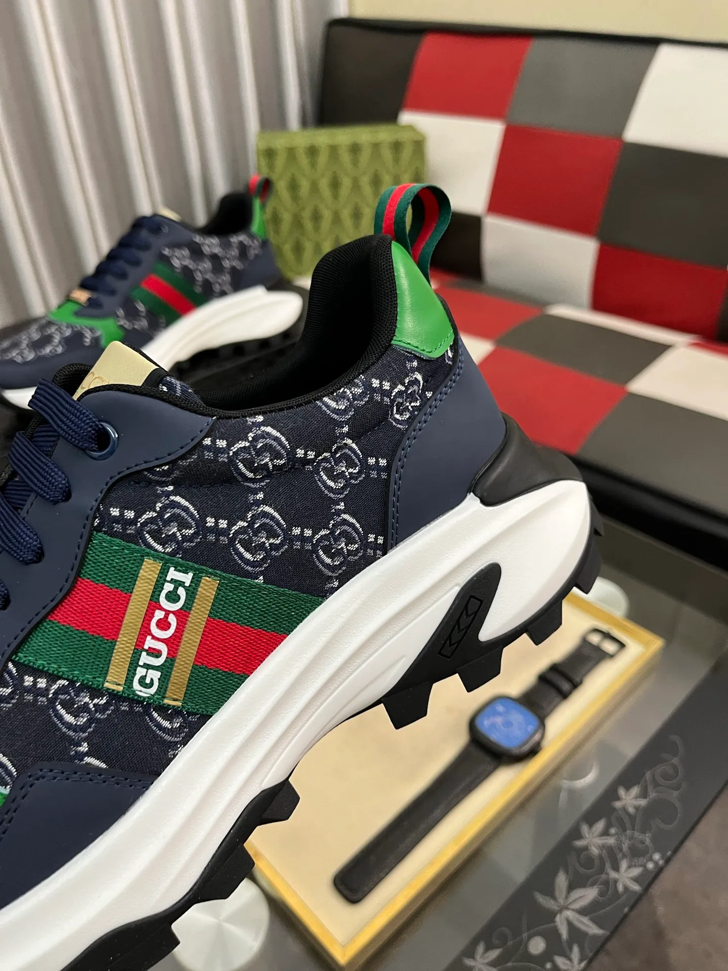 Men's shoes 💰458⌚️⌚️ Gucci •Gucci original quality. ~ Unique modern style sneakers. 🏃A must-have casual shoe for trendy men😍😍 Original brand imported from Italy, imported original leather, sheep lining (refuses to discolor and grind feet) Sole: Original sole provided by the original factory, French lazy style design ⚠️Fit to the feet, original quality attached, super comfortable original sole, code number: 38-444️⃣Colors available